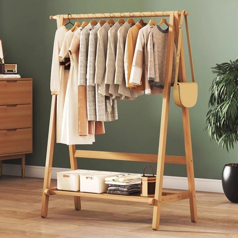 Furniture Hook Hardware - 심플한 대나무 이중옷걸이, 접이식 코트걸이, 침실옷걸이,