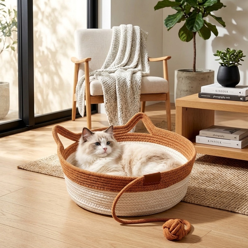 35/40/46cm 수제 면로프 고양이 바구니 침대,  - Furniture Hardware For Bed 리뷰 및 가격